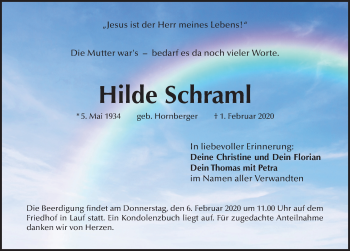 Traueranzeige von Hilde Schraml von Pegnitz-Zeitung