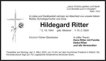 Traueranzeige von Hildegard Ritter von Der Bote