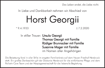 Traueranzeige von Horst Georgii von Hersbrucker Zeitung