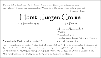 Traueranzeige von Horst-Jürgen Crome von Pegnitz-Zeitung