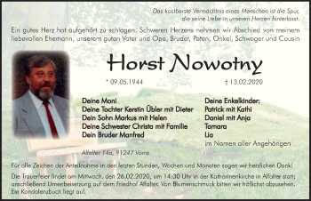 Traueranzeige von Horst Nowotny von Hersbrucker Zeitung