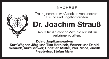 Traueranzeige von Joachim Strauß von Der Bote