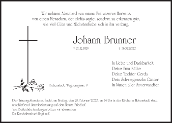 Traueranzeige von Johann Brunner von Hersbrucker Zeitung