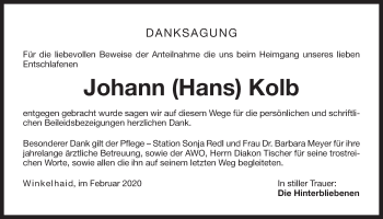 Traueranzeige von Johann Kolb von Der Bote