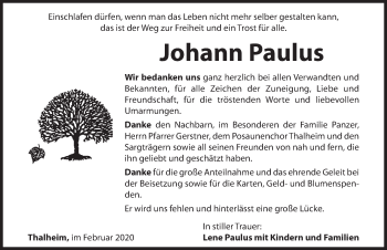 Traueranzeige von Johann Paulus von Hersbrucker Zeitung