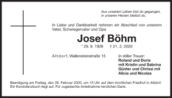 Traueranzeige von Josef Böhm von Der Bote