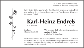 Traueranzeige von Karl-Heinz Endreß von Pegnitz-Zeitung