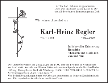 Traueranzeige von Karl-Heinz Regler von Pegnitz-Zeitung