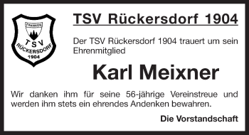 Traueranzeige von Karl Meixner von Pegnitz-Zeitung