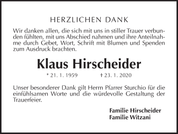 Traueranzeige von Klaus Hirscheider von Der Bote
