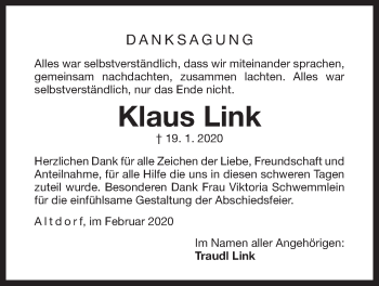 Traueranzeige von Klaus Link von Der Bote