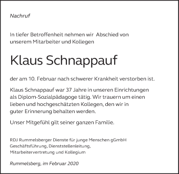 Traueranzeige von Klaus Schnappauf von Der Bote