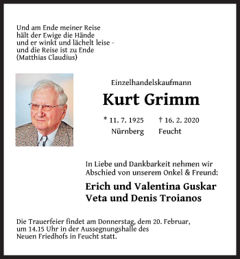 Traueranzeige von Kurt Grimm von Der Bote