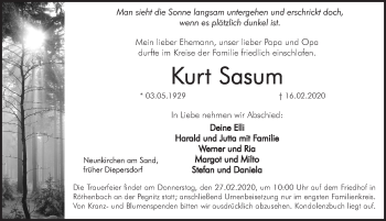 Traueranzeige von Kurt Sasum von Pegnitz-Zeitung