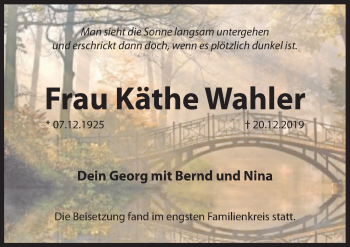 Traueranzeige von Käthe Wahler von Hersbrucker Zeitung