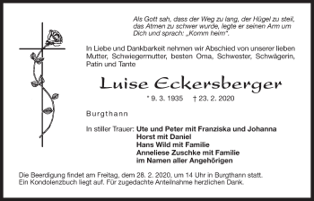 Traueranzeige von Luise Eckersberger von Der Bote