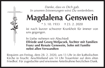 Traueranzeige von Magdalena Genswein von Der Bote