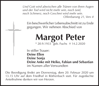 Traueranzeige von Margot Peter von Pegnitz-Zeitung