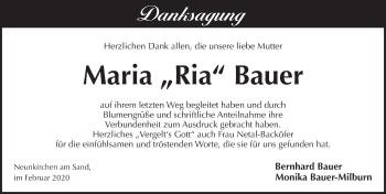 Traueranzeige von Maria Bauer von Pegnitz-Zeitung
