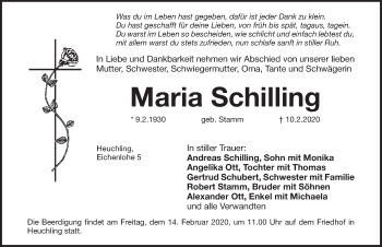 Traueranzeige von Maria Schilling von Pegnitz-Zeitung