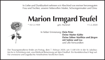 Traueranzeige von Marion Irmgard Teufel von Pegnitz-Zeitung