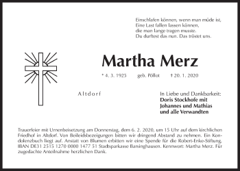 Traueranzeige von Martha Merz von Der Bote