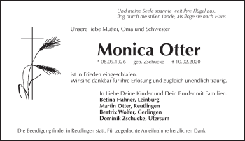 Traueranzeige von Monica Otter von Pegnitz-Zeitung