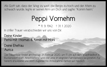 Traueranzeige von Peppi Vornehm von Pegnitz-Zeitung