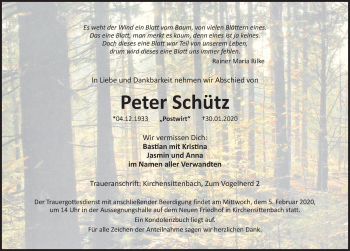 Traueranzeige von Peter Schütz von Hersbrucker Zeitung