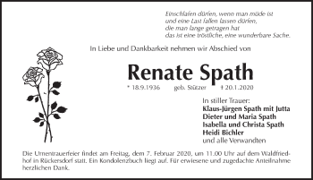 Traueranzeige von Renate Spath von Pegnitz-Zeitung