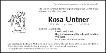 Traueranzeige von Rosa Untner von Pegnitz-Zeitung