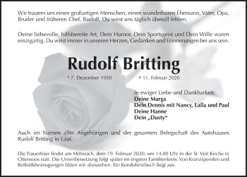 Traueranzeige von Rudolf Britting von Hersbrucker Zeitung