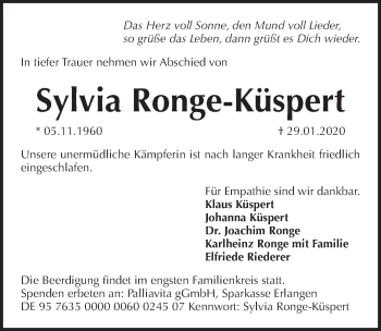 Traueranzeige von Sylvia Ronge-Küspert von Pegnitz-Zeitung