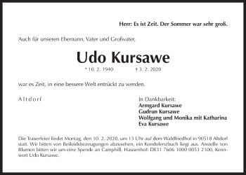 Traueranzeige von Udo Kursawe von Der Bote