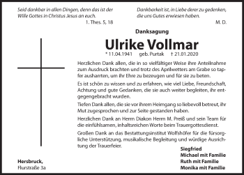 Traueranzeige von Ulrike Vollmar von Hersbrucker Zeitung
