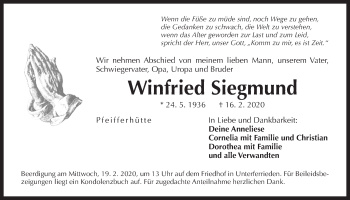Traueranzeige von Winfried Siegmund von Der Bote