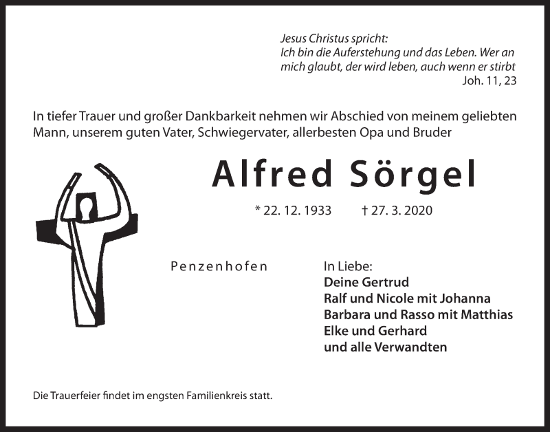  Traueranzeige für Alfred Sörgel vom 31.03.2020 aus Der Bote