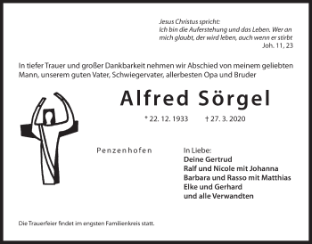 Traueranzeige von Alfred Sörgel von Der Bote