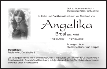 Traueranzeige von Angelika Brosi von Hersbrucker Zeitung
