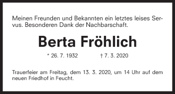 Traueranzeige von Berta Fröhlich von Der Bote
