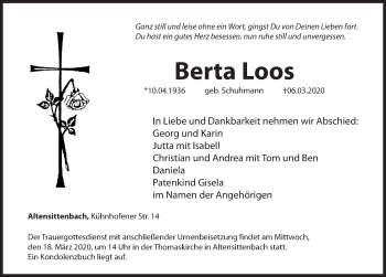 Traueranzeige von Berta Loos von Hersbrucker Zeitung