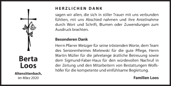 Traueranzeige von Berta Loos von Hersbrucker Zeitung