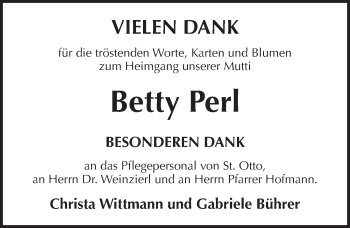 Traueranzeige von Betty Perl von Pegnitz-Zeitung