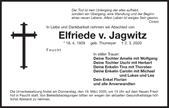 Traueranzeige von Elfriede v. Jagwitz von Der Bote