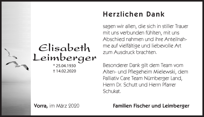  Traueranzeige für Elisabeth Leimberger vom 07.03.2020 aus Hersbrucker Zeitung
