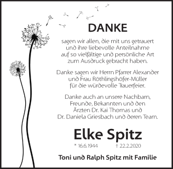 Traueranzeige von Elke Spitz von Pegnitz-Zeitung
