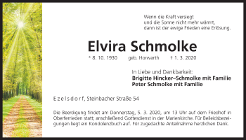 Traueranzeige von Elvira Schmolke von Der Bote
