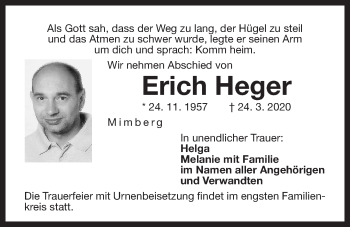 Traueranzeige von Erich Heger von Der Bote