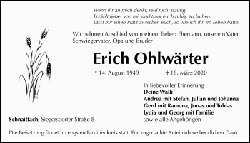 Traueranzeige von Erich Ohlwärter von Pegnitz-Zeitung