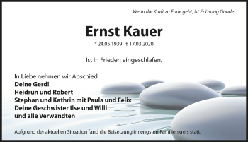 Traueranzeige von Ernst Kauer von Hersbrucker Zeitung